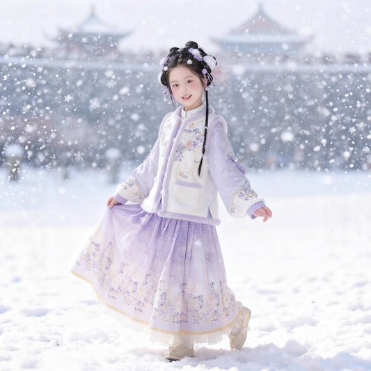 Children's Traditional Style Clothing Ziyan 紫烟 Chinese  Velvet Hanfu Suit