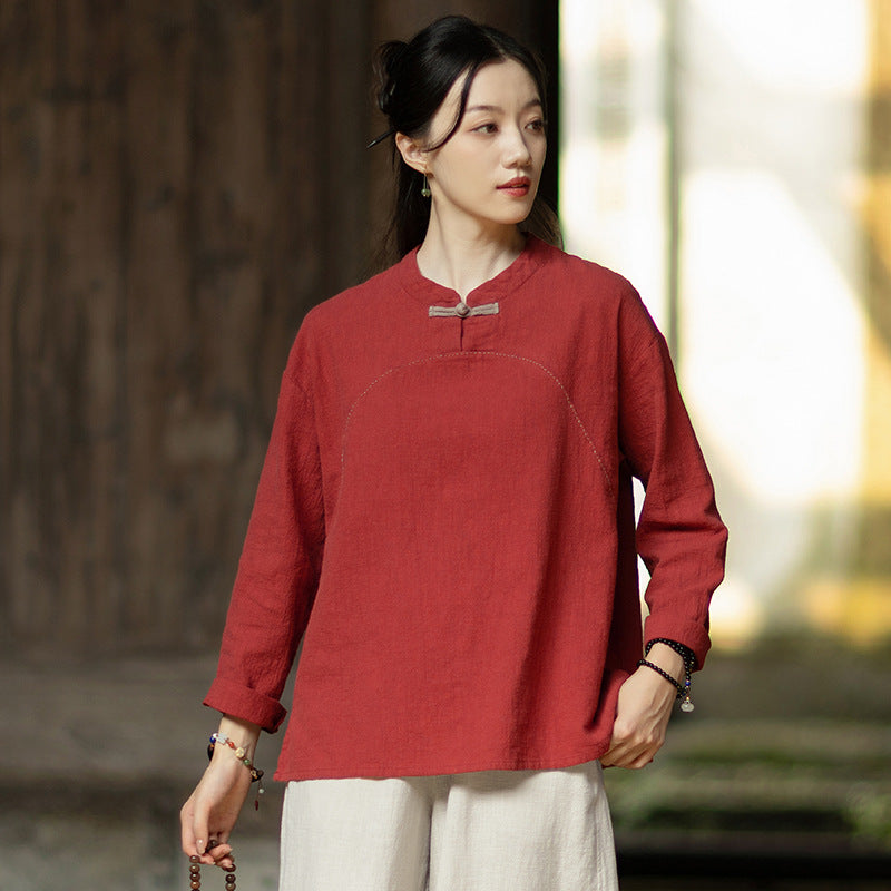 Linen Shirt Guanji "观己" Han Element Clothing Women's Modern Hanfu Spring Autumn