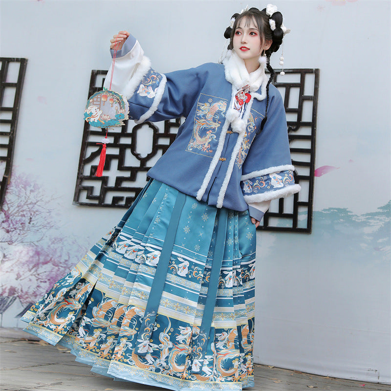 Ming Dynasty Dress Women's Mamian Skirt Rabbit 兔 Chinese Style Lunar New Year Clothes Winter