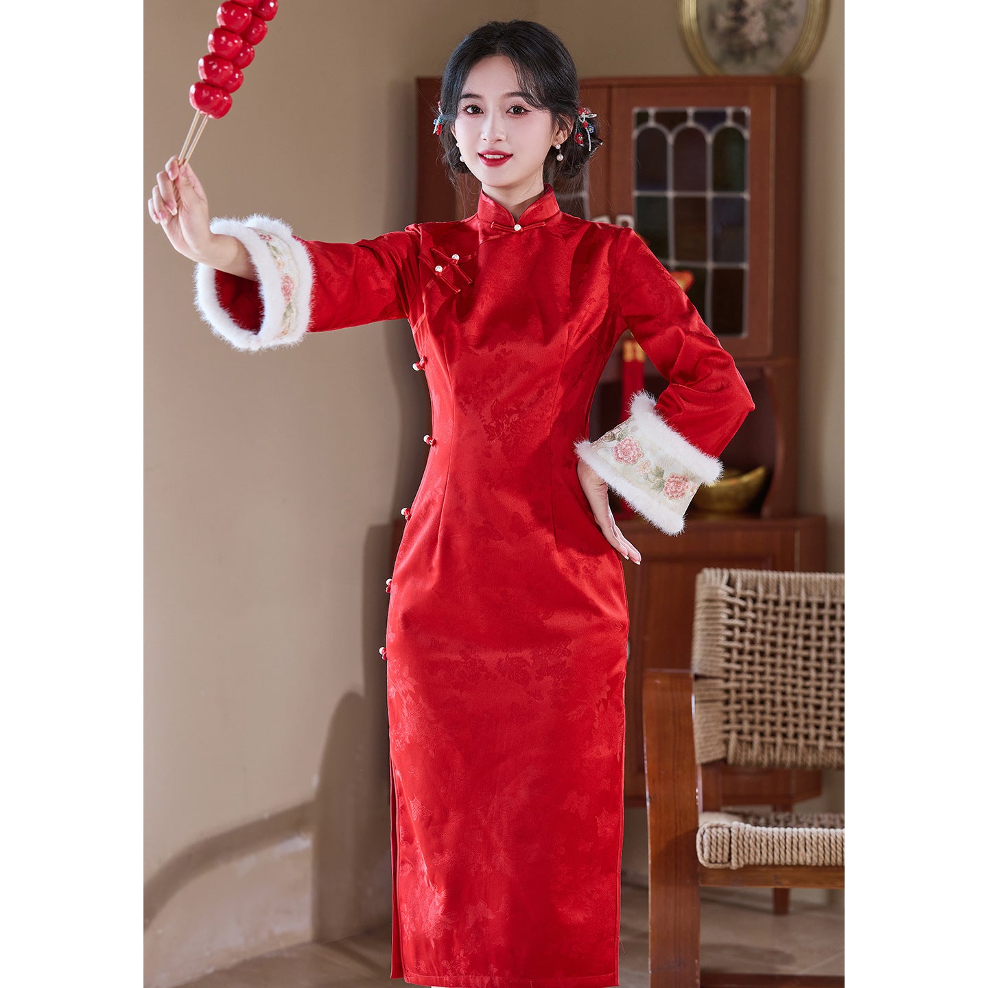 Women's Qipao Xinianle 喜年乐 Asian Dress Chinese Thicken Modern Hanfu Clothing Velvet Cheongsam Winter Autumn
