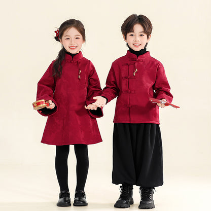 Children's Modern Hanfu Clothing Shuangquan 双全 Chinese Kid's Lunar New Year Velvet Suit