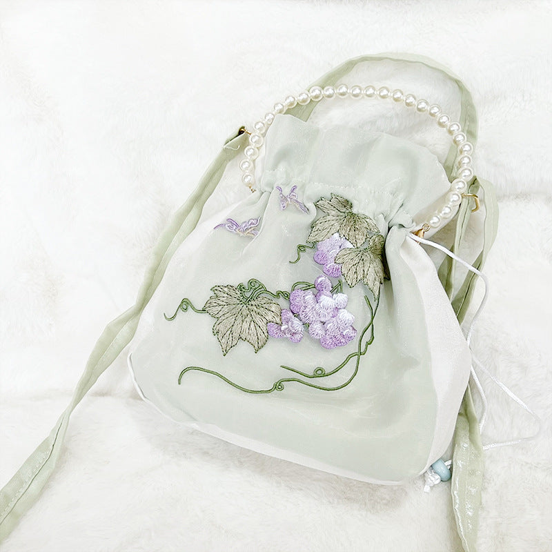 Chinese Style Drawstring Handbag Pearl Embroidery Bags Nang 囊