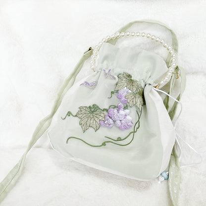 Chinese Style Drawstring Handbag Pearl Embroidery Bags Nang 囊