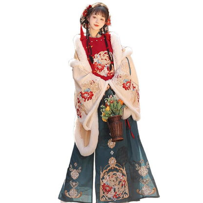 Ming Dynasty Mamian Clothing Chenlong 辰龙 Women's Chinese Traditional Thicken Velvet Lunar New Year Hanfu Autumn Winter