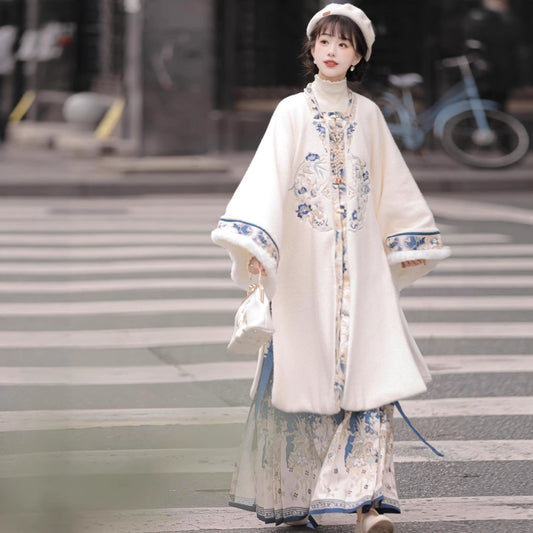 New Chinese Style Clothing Dongrihuarong 冬日花容 Women's Modern Hanfu Qing Dynasty Thicken Velvet  Autumn Winter