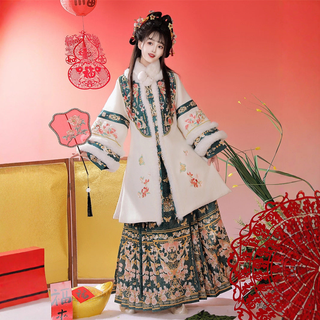Ming Dynasty Dress Women's Mamian Skirt Songdie 颂蝶 Thicken Chinese Style Lunar New Year Clothes Winter