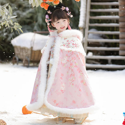 Tang Dynasty Girl Velvet Ruqun Huatianhaitang 花田海棠 Children's Chinese Traditional Clothing Hanfu Suit