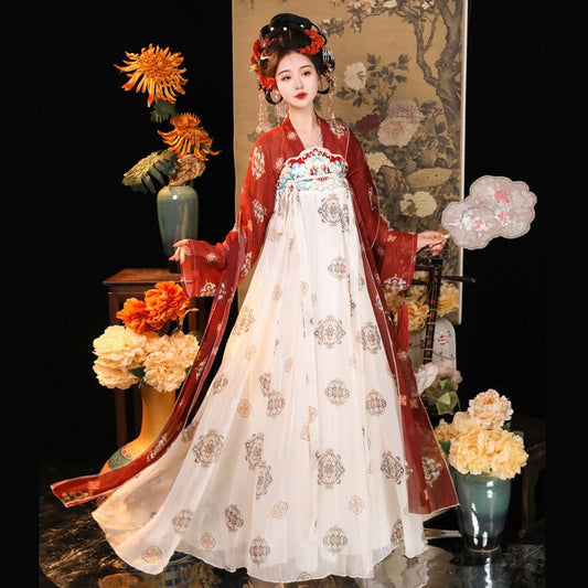 TANG Dynasty Dress Nichang 霓裳 Women's Chest High Ruqun  Spring Summer Autumn