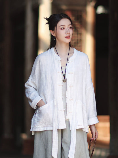 Linen Shirt Yuelong "月胧" Han Element Clothing Women's Modern Hanfu Spring Autumn