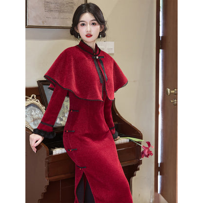 Women's Qipao Qingcheng 倾城 Asian Thicken Dress Chinese Modern Hanfu Clothing Velvet Cheongsam Winter