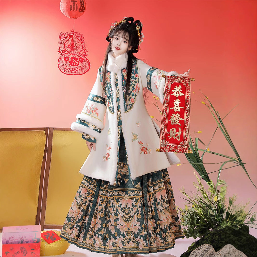 Ming Dynasty Dress Women's Mamian Skirt Songdie 颂蝶 Thicken Chinese Style Lunar New Year Clothes Winter