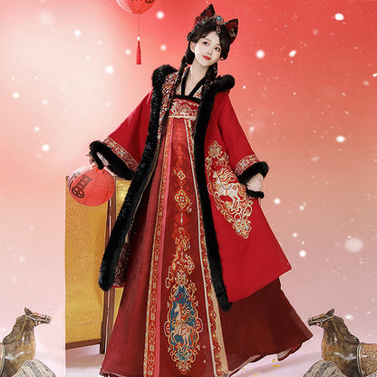 Tang Dynasty Dress Women's Robe Chisui 驰岁 Chinese Style Velvet Lunar New Year Clothing Winter