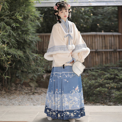 Ming Dynasty Clothing Ruyihaitang 如意海棠 Women's Chinese Traditional Thicken Velvet Hanfu Autumn Winter
