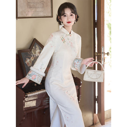 Women's Qipao Chunyingxue 春樱雪 Asian Thicken Dress Chinese Modern Hanfu Clothing Velvet Cheongsam Winter