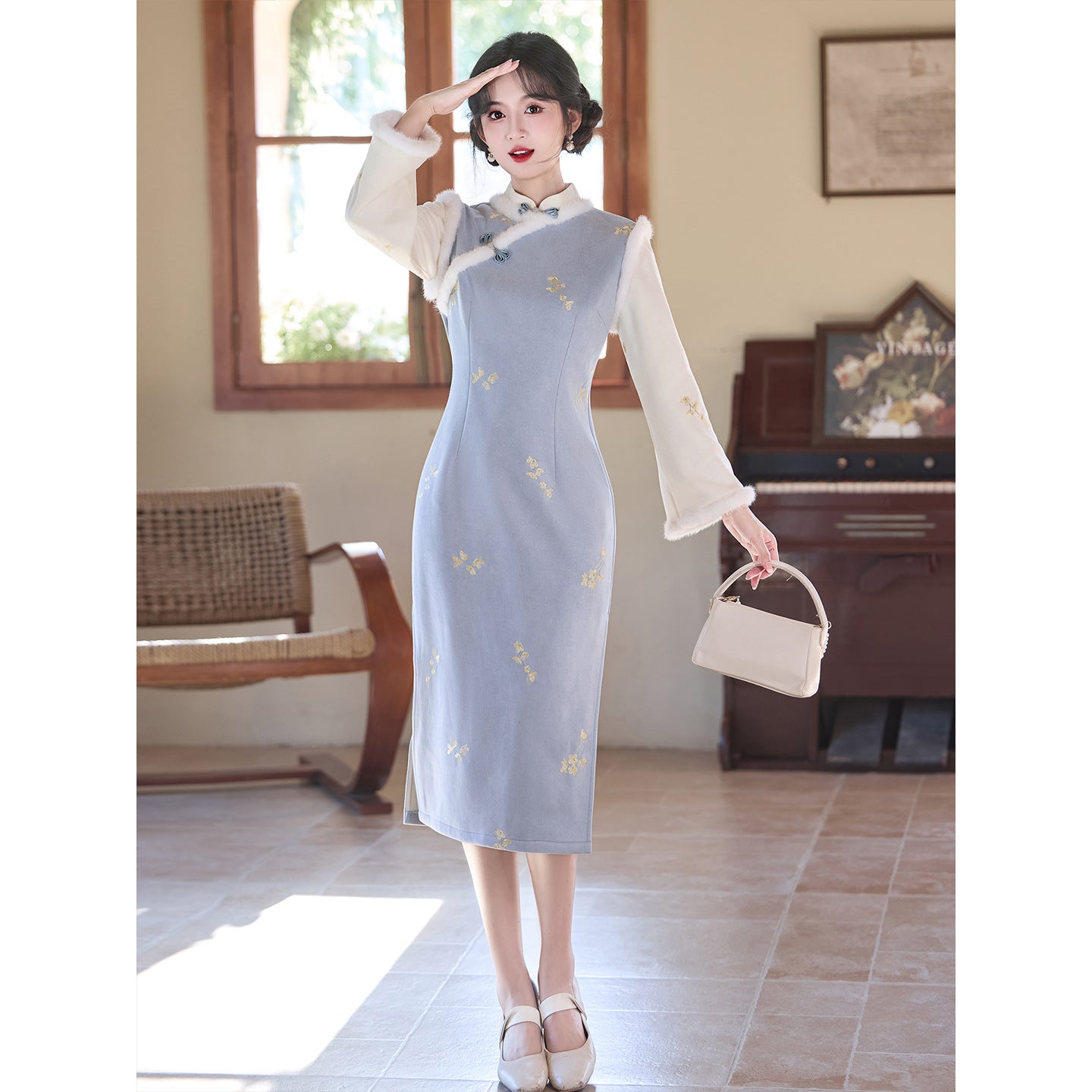 Women's Qipao Xiaohuanghua 小黄花 Asian Thicken Dress Chinese Modern Hanfu Clothing Velvet Cheongsam Winter