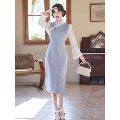 Women's Qipao Xiaohuanghua 小黄花 Asian Thicken Dress Chinese Modern Hanfu Clothing Velvet Cheongsam Winter