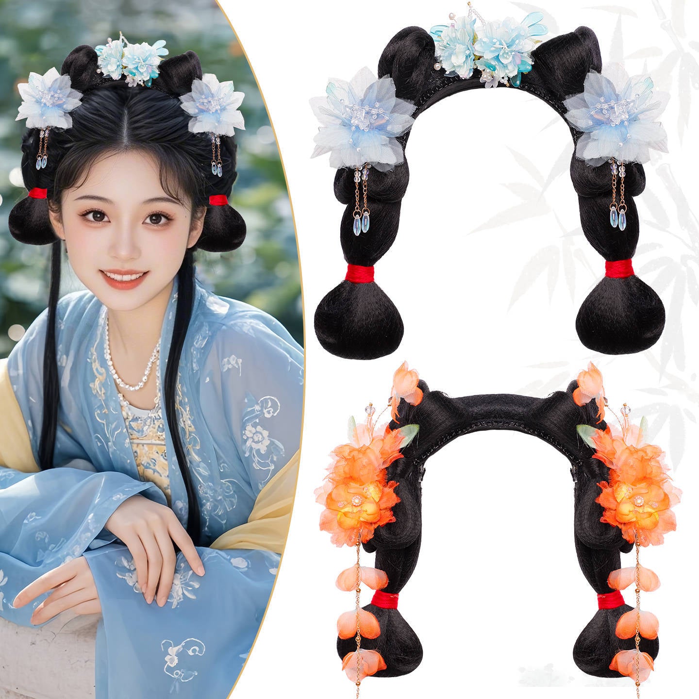 Traditional Chinese Hairstyle Wig Shinv 仕女 Hanfu Historical Royal Hairpieces