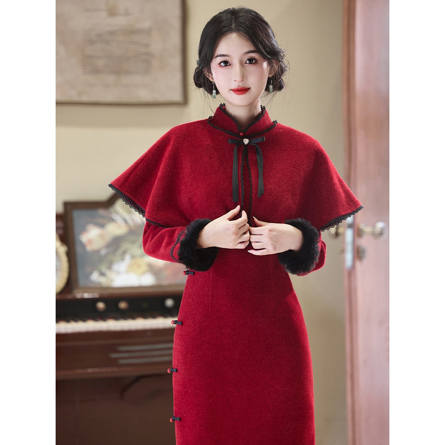 Women's Qipao Qingcheng 倾城 Asian Thicken Dress Chinese Modern Hanfu Clothing Velvet Cheongsam Winter
