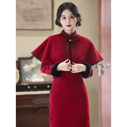 Women's Qipao Qingcheng 倾城 Asian Thicken Dress Chinese Modern Hanfu Clothing Velvet Cheongsam Winter