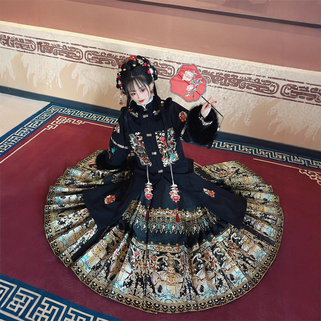 Ming Dynasty Mamian Clothing Taipingyouxiang 太平有象 Women's Chinese Traditional Thicken Velvet Hanfu Autumn Winter