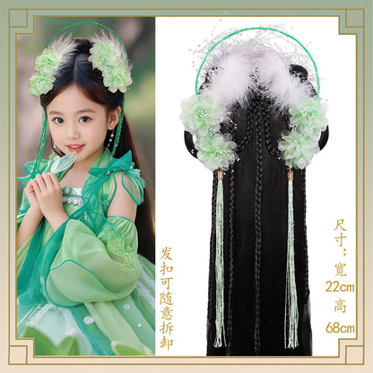 Kid's Traditional Chinese Hairstyle Wig Ningzhi 凝脂 Hanfu Historical Royal Hairpieces