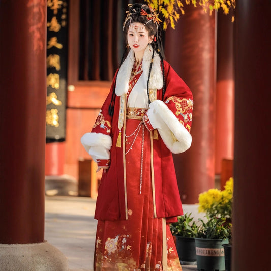 SONG Dynasty Clothing Xishuangyue 溪霜月 Women's Chinese Traditional Thicken Velvet Lunar New Year Hanfu Autumn Winter