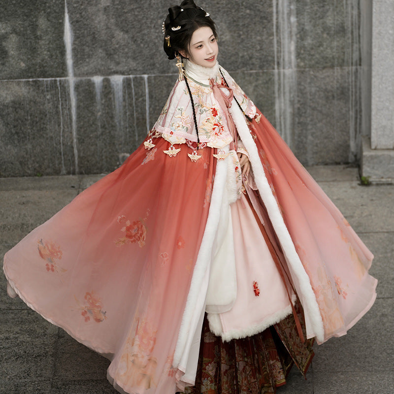 Ming Dynasty Mamian Clothing Zhiyuan 纸鸢 Women's Chinese Traditional Thicken Velvet Hanfu Autumn Winter