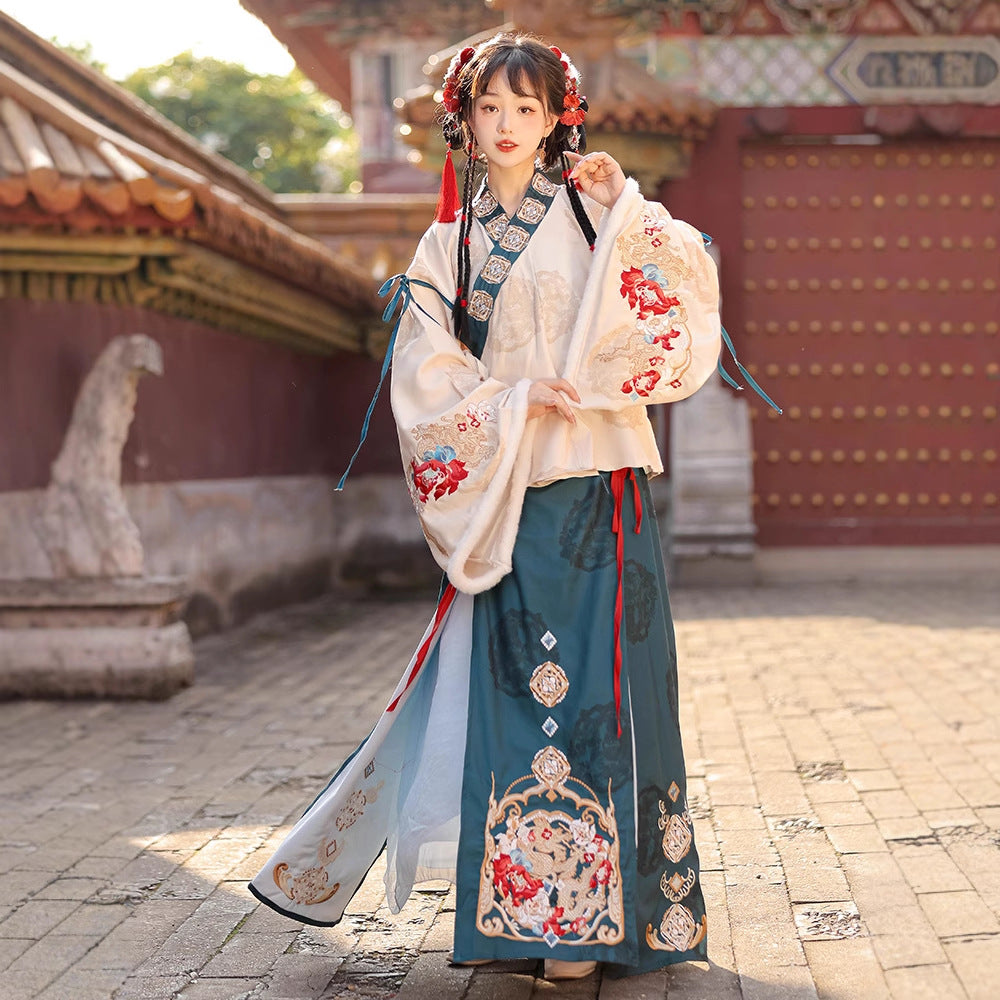 Ming Dynasty Mamian Clothing Chenlong 辰龙 Women's Chinese Traditional Thicken Velvet Lunar New Year Hanfu Autumn Winter
