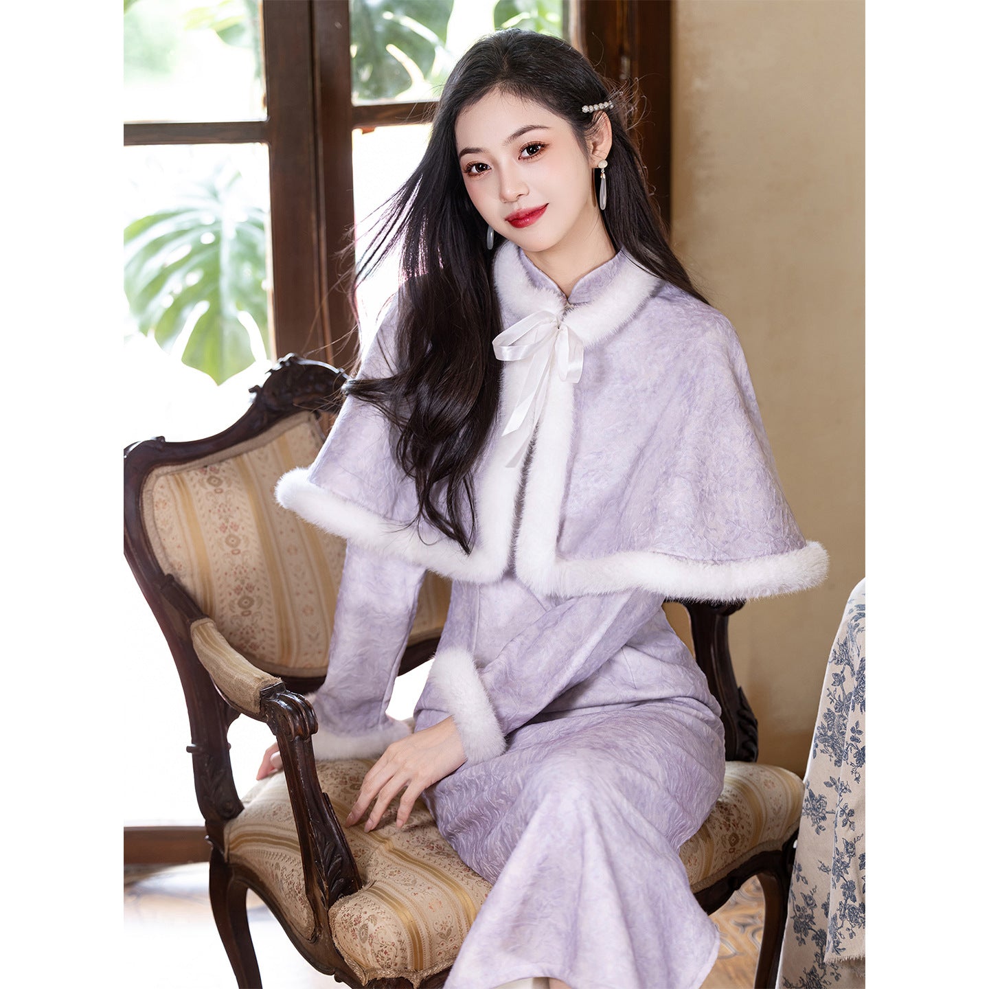 Women's Qipao Huaqi 花期 Asian Thicken Dress Chinese Modern Hanfu Clothing Velvet Cheongsam Winter