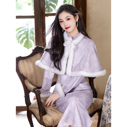 Women's Qipao Huaqi 花期 Asian Thicken Dress Chinese Modern Hanfu Clothing Velvet Cheongsam Winter