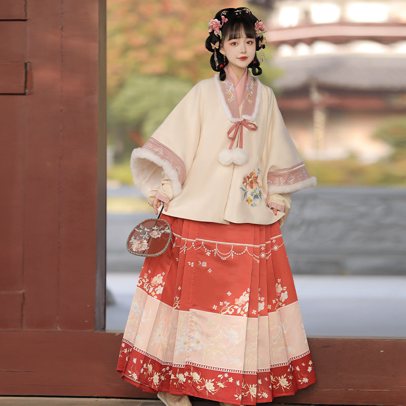 Ming Dynasty Clothing Ruyihaitang 如意海棠 Women's Chinese Traditional Thicken Velvet Hanfu Autumn Winter