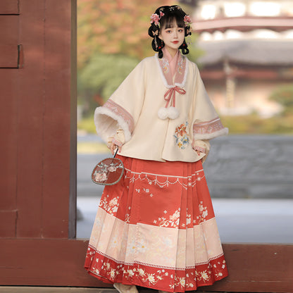 Ming Dynasty Clothing Ruyihaitang 如意海棠 Women's Chinese Traditional Thicken Velvet Hanfu Autumn Winter