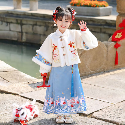 Children's Traditional Clothing Yutu 玉兔 Chinese Lunar New Year Velvet Hanfu Suit