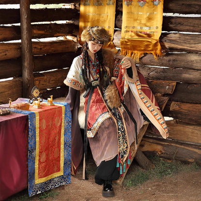 Tibetan Robe Jingfan 经幡 Nationality  Chinese Culture Clothing Velvet Thick Winter