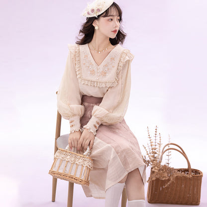 New Chinese Style Women's Clothing Zhu 竹 Pink Skirt Modern Hanfu Suit Spring Autumn
