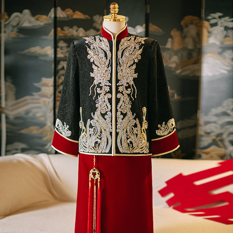 Men's Chinese Wedding Clothing Long Sleeves Lang 郎 Male Attire