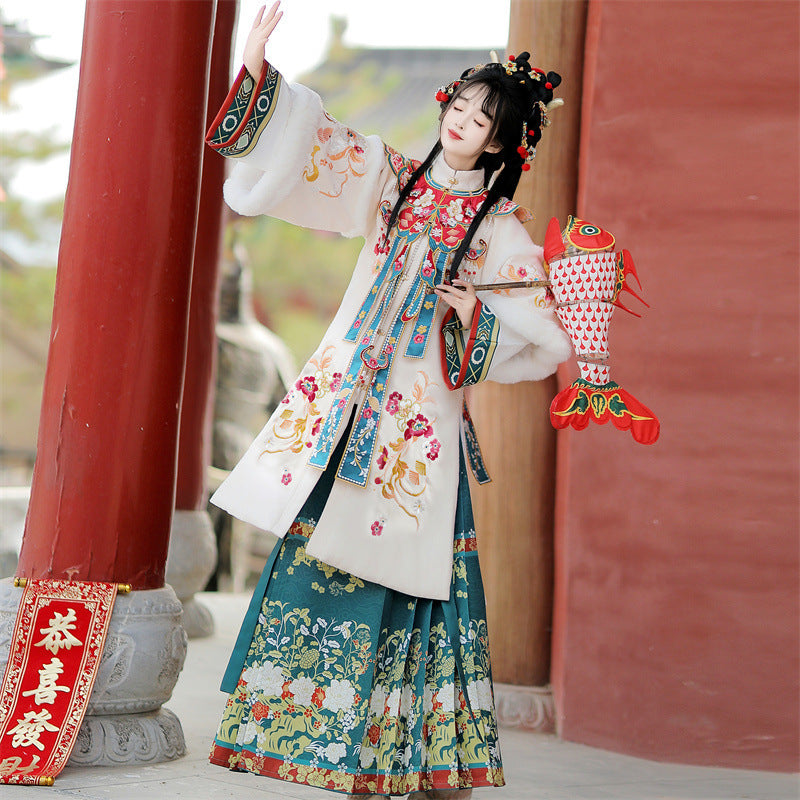 Ming Dynasty Clothing Yunjinyingcai 云锦映彩 Women's Chinese Traditional Thicken Velvet Hanfu Autumn Winter