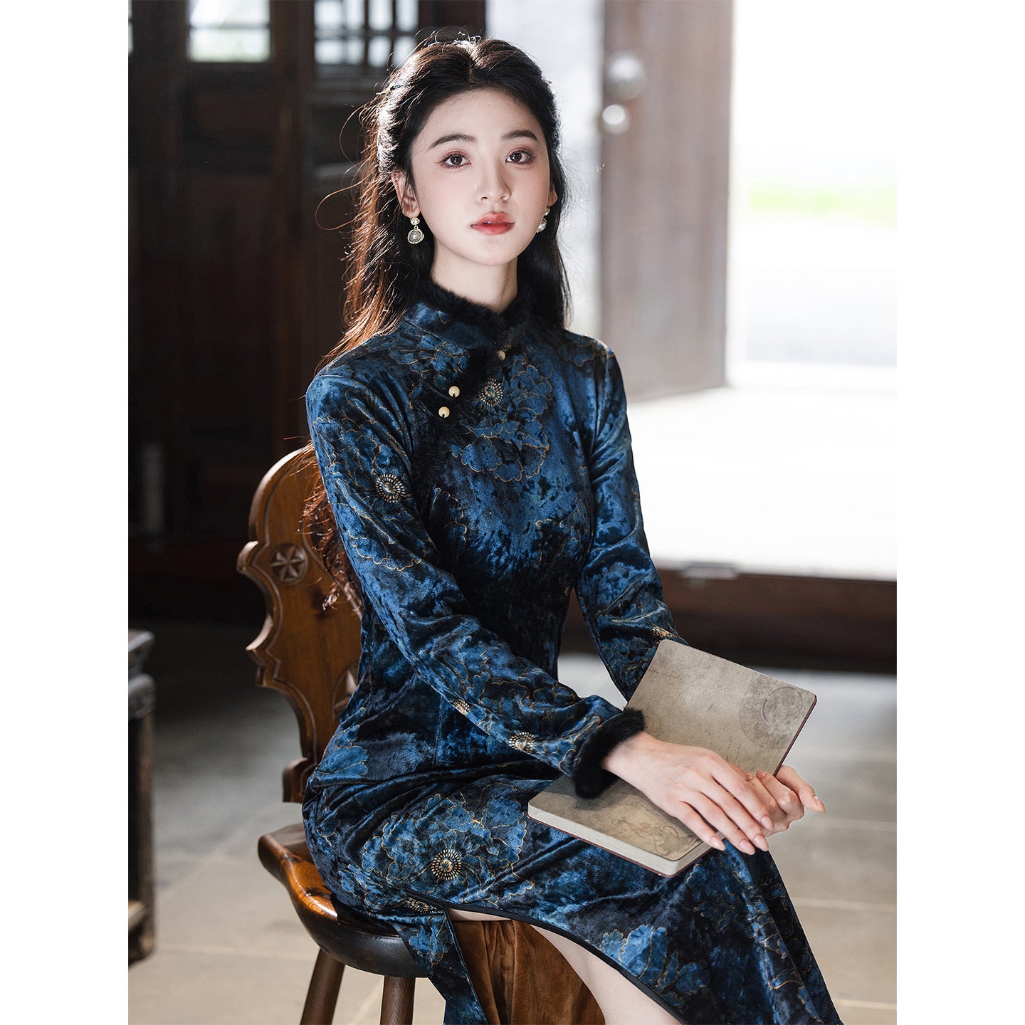 Women's Qipao Sucheng 苏城 Asian Thicken Dress Chinese Modern Hanfu Clothing Velvet Cheongsam Winter