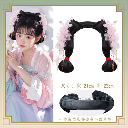 Traditional Chinese Hairstyle Wig Zanghua 葬花 Hanfu Historical Royal Hairpieces